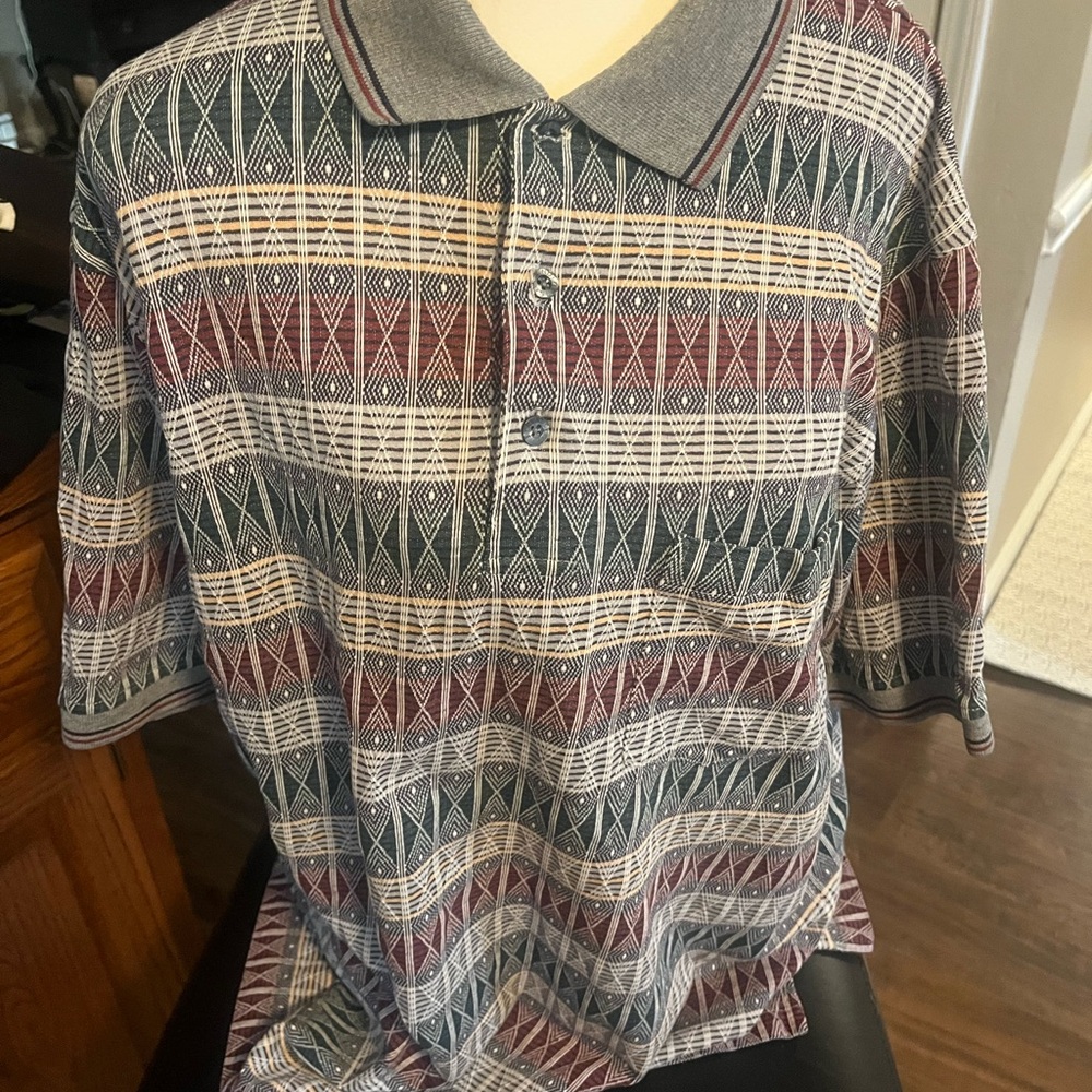 Grand Slam Geometric Polo Shirt - Red, Blue, Yellow